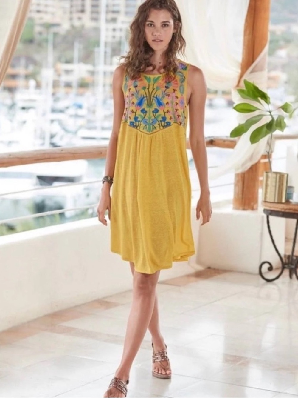 Sundance Sinatra Dreams Embroidered Top 100% Linen Dress Size Large